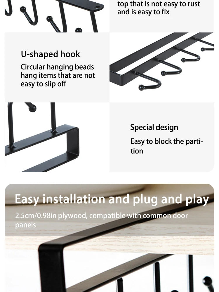 6-Hook Stainless Steel Mug and Cup Holder Rack — Under Cabinet Kitchen Organizer