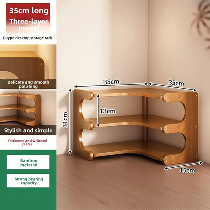 3-Tier Bamboo Corner Desk Shelf — Natural Wood Organizer for Plants, Books & Stationery