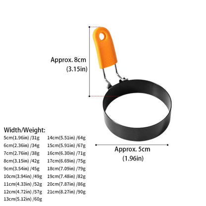 Stainless Steel Fried Egg Ring Mold — Heat-Resistant Silicone Handle & Non-Stick Egg Shaper