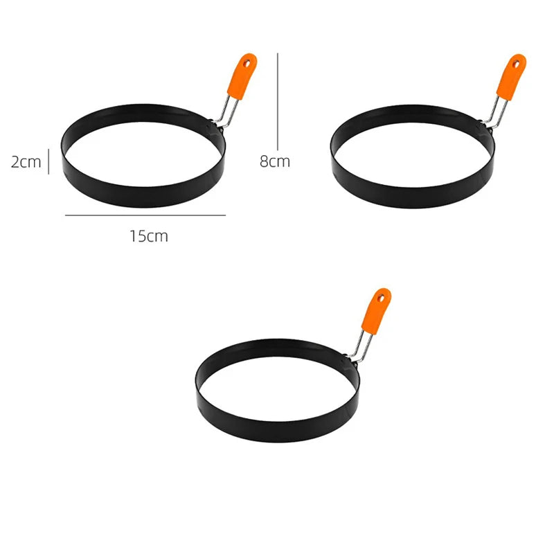 Stainless Steel Fried Egg Ring Mold — Heat-Resistant Silicone Handle & Non-Stick Egg Shaper