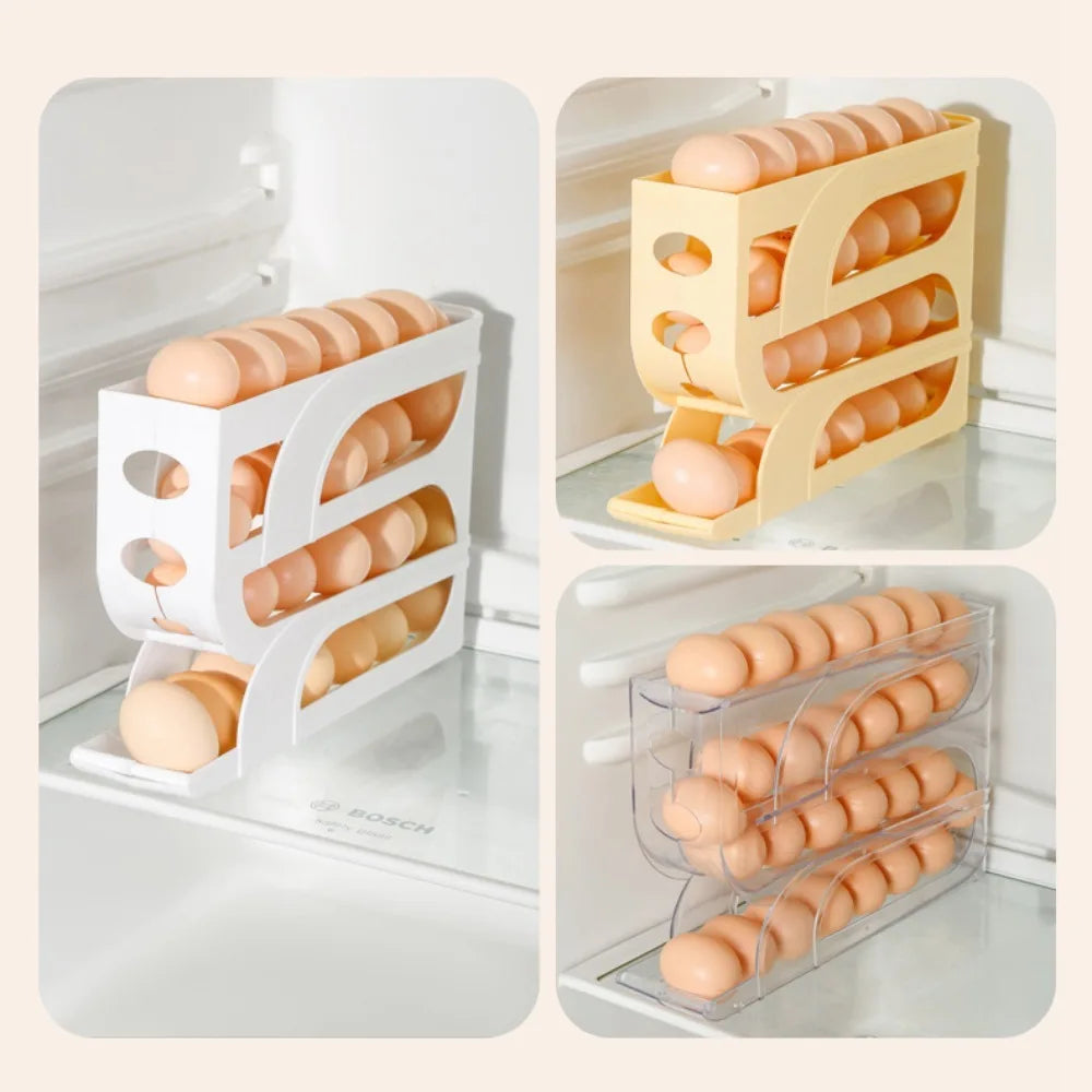 Automatic Egg Roller Organizer Rack — 3 & 4 Layer | Space-Saving Fridge Egg Holder