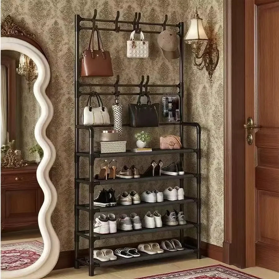 Hallway Clothes Hanger and Shoe Rack — Entryway Organizer for Shoes, Coats, Hats & Bags