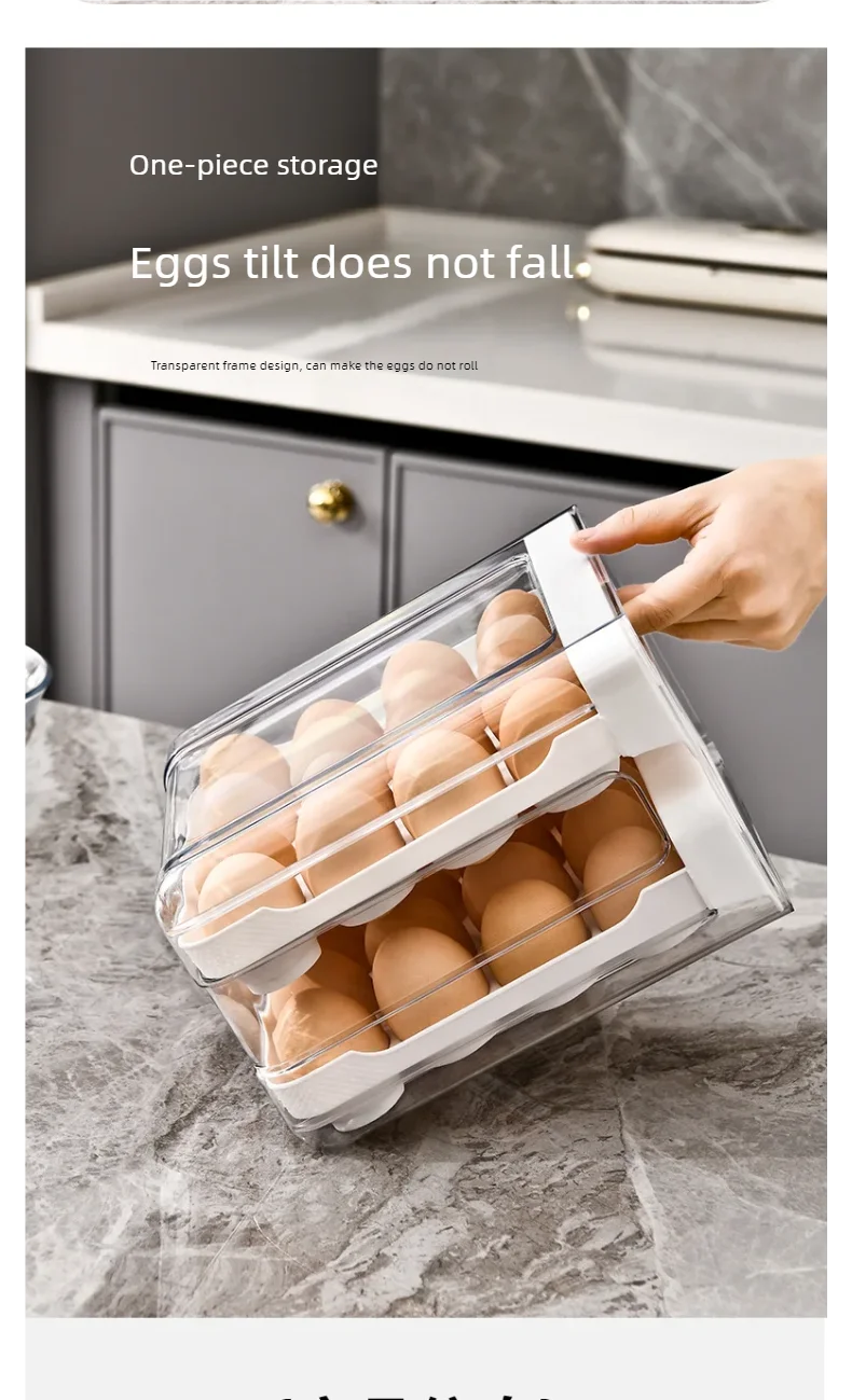 Drawer-Style Refrigerator Egg Organizer — Double Layer, 32 Compartments