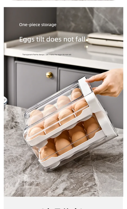 Drawer-Style Refrigerator Egg Organizer — Double Layer, 32 Compartments