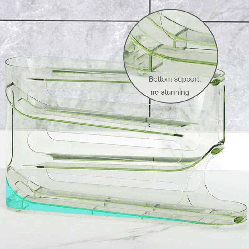 4-Layer Transparent Slide Egg Storage Box — Auto-Roll Fridge Organizer