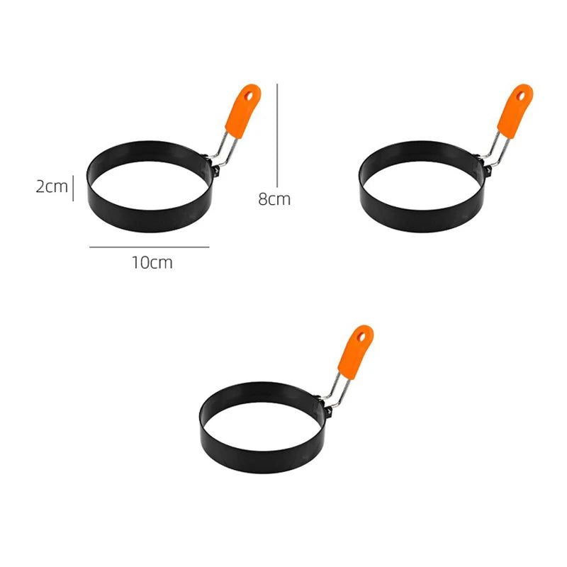 Stainless Steel Fried Egg Ring Mold — Heat-Resistant Silicone Handle & Non-Stick Egg Shaper