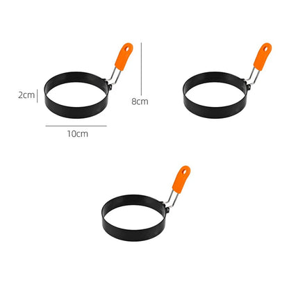 Stainless Steel Fried Egg Ring Mold — Heat-Resistant Silicone Handle & Non-Stick Egg Shaper
