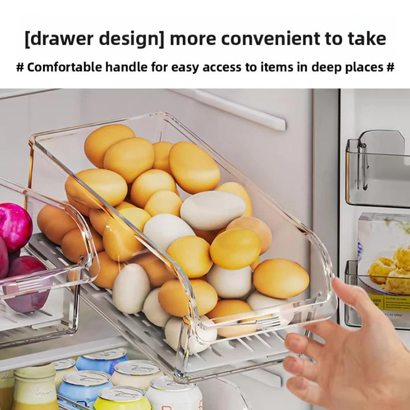 Clear Refrigerator Organizer Bins — Pull-Out Drawer for Eggs, Veggies & Snacks