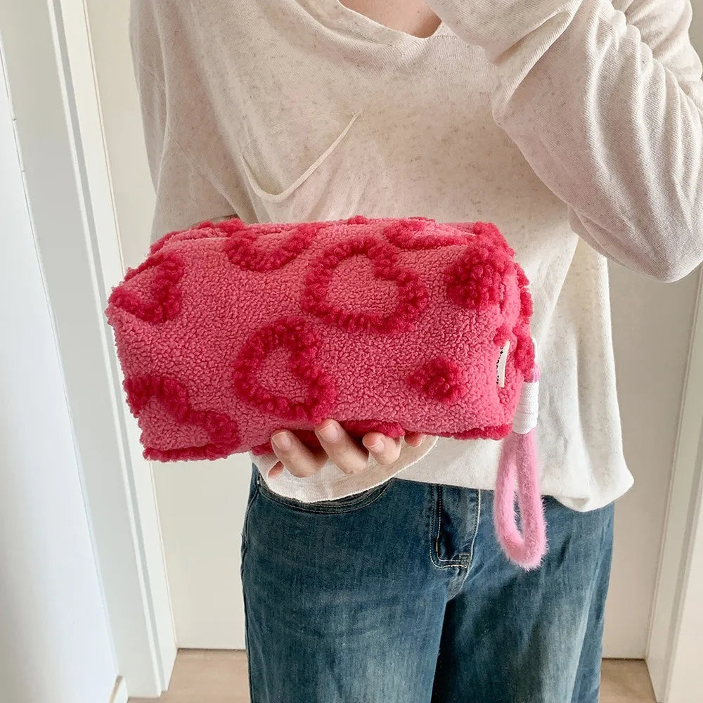 Plush Love Heart Cosmetic Bag – Travel Makeup Organizer