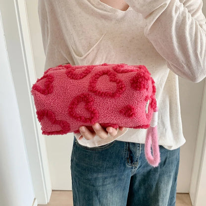 Plush Love Heart Cosmetic Bag – Travel Makeup Organizer