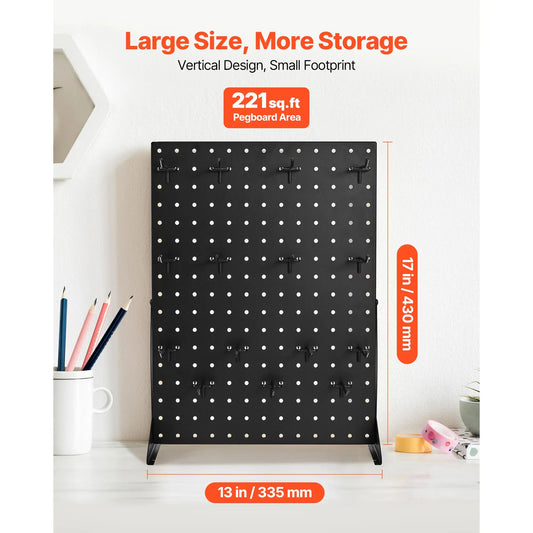 Tabletop Pegboard Display Stand — 17x13in Steel Peg Board with 15 Hooks for Retail & Jewelry