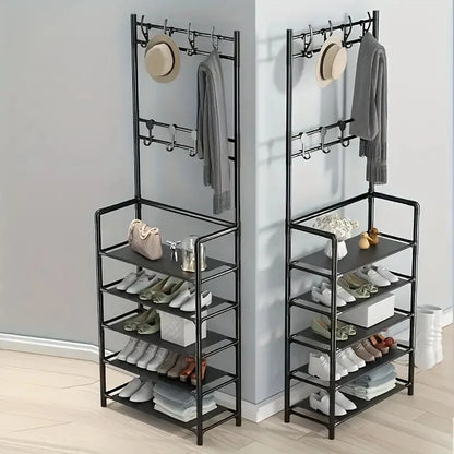 Hallway Clothes Hanger and Shoe Rack — Entryway Organizer for Shoes, Coats, Hats & Bags