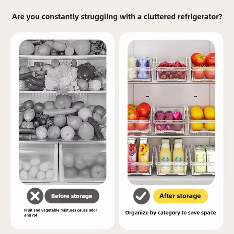 Clear Refrigerator Organizer Bins — Pull-Out Drawer for Eggs, Veggies & Snacks