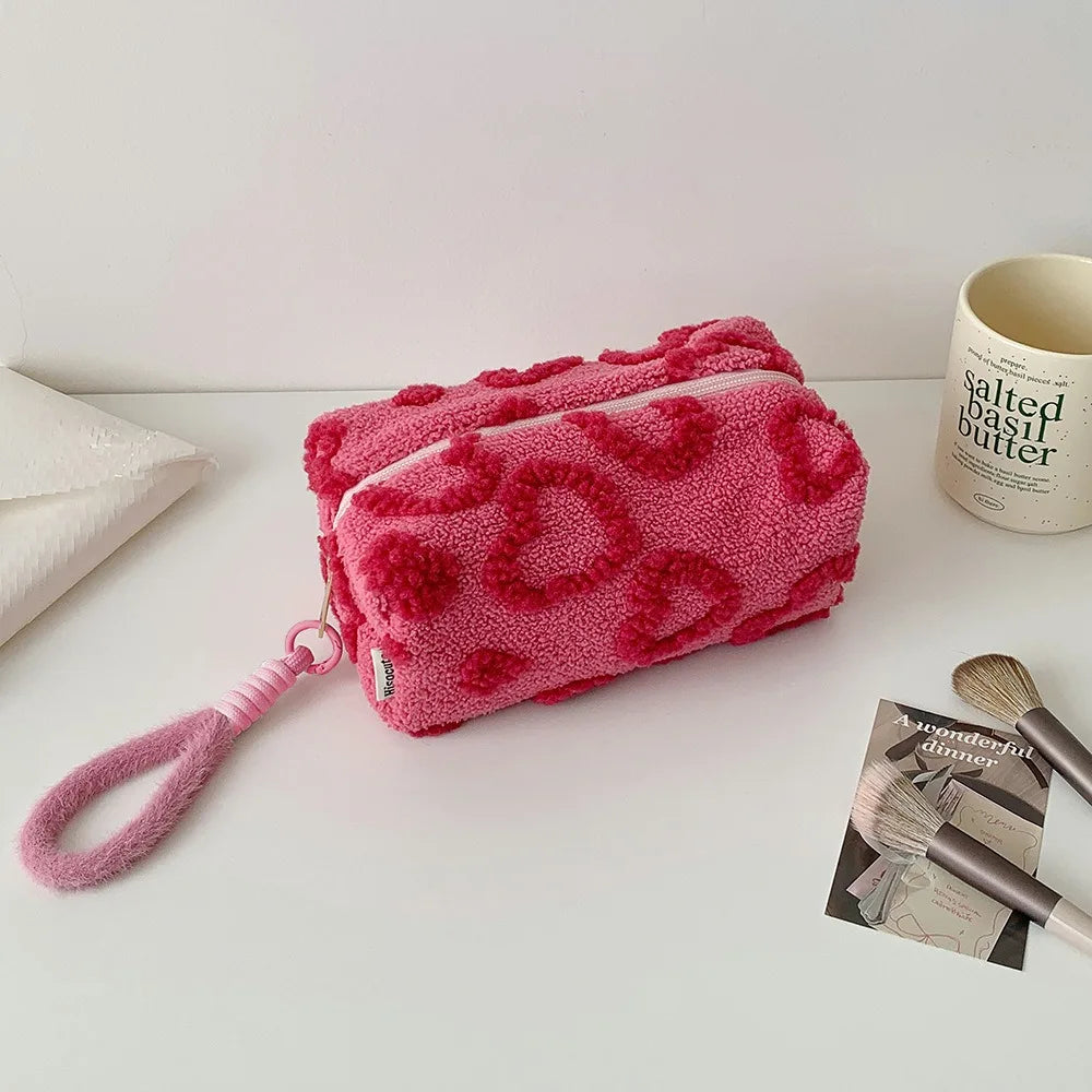 Plush Love Heart Cosmetic Bag – Travel Makeup Organizer