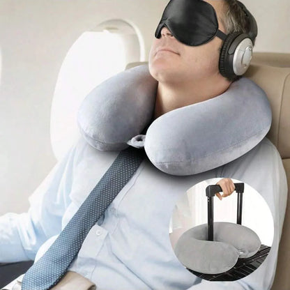 Travel Neck Pillow — U-Shape Bamboo Fiber Snap Strap Pillow for Airplane, Car & Office