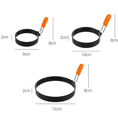 Stainless Steel Fried Egg Ring Mold — Heat-Resistant Silicone Handle & Non-Stick Egg Shaper