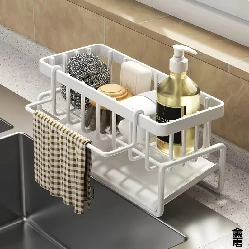 Tap-Mounted Sink Spice Shelf — Compact Kitchen Organizer with Drainage Rack for Utensils