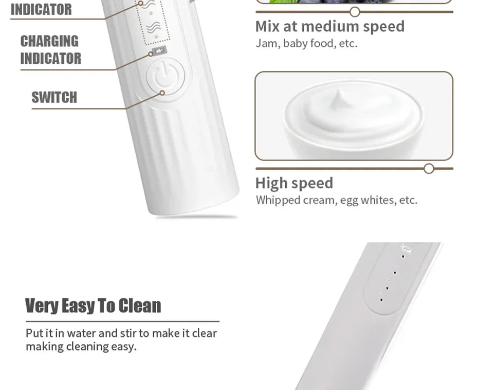 2-in-1 USB Rechargeable Electric Egg Beater & Milk Frother — Double Head Whisk