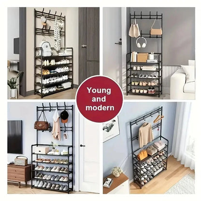Hallway Clothes Hanger and Shoe Rack — Entryway Organizer for Shoes, Coats, Hats & Bags