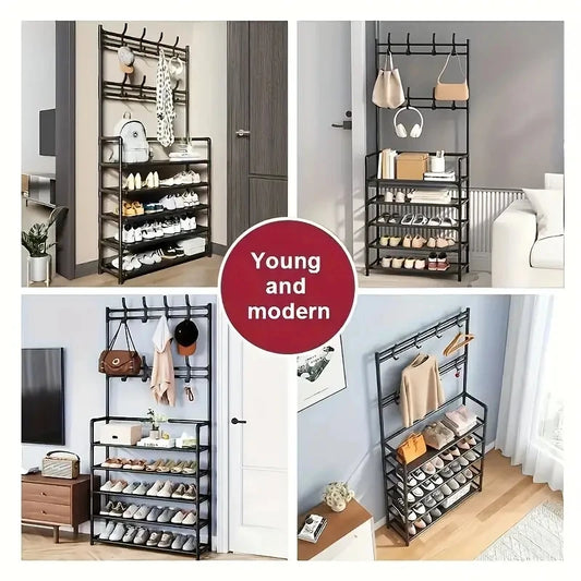 Hallway Clothes Hanger and Shoe Rack — Entryway Organizer for Shoes, Coats, Hats & Bags