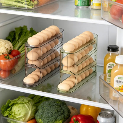 4-Layer Transparent Slide Egg Storage Box — Auto-Roll Fridge Organizer