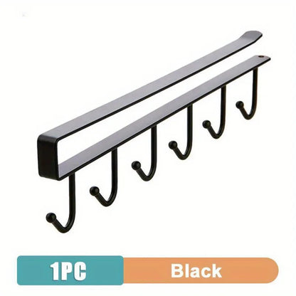 6-Hook Stainless Steel Mug and Cup Holder Rack — Under Cabinet Kitchen Organizer