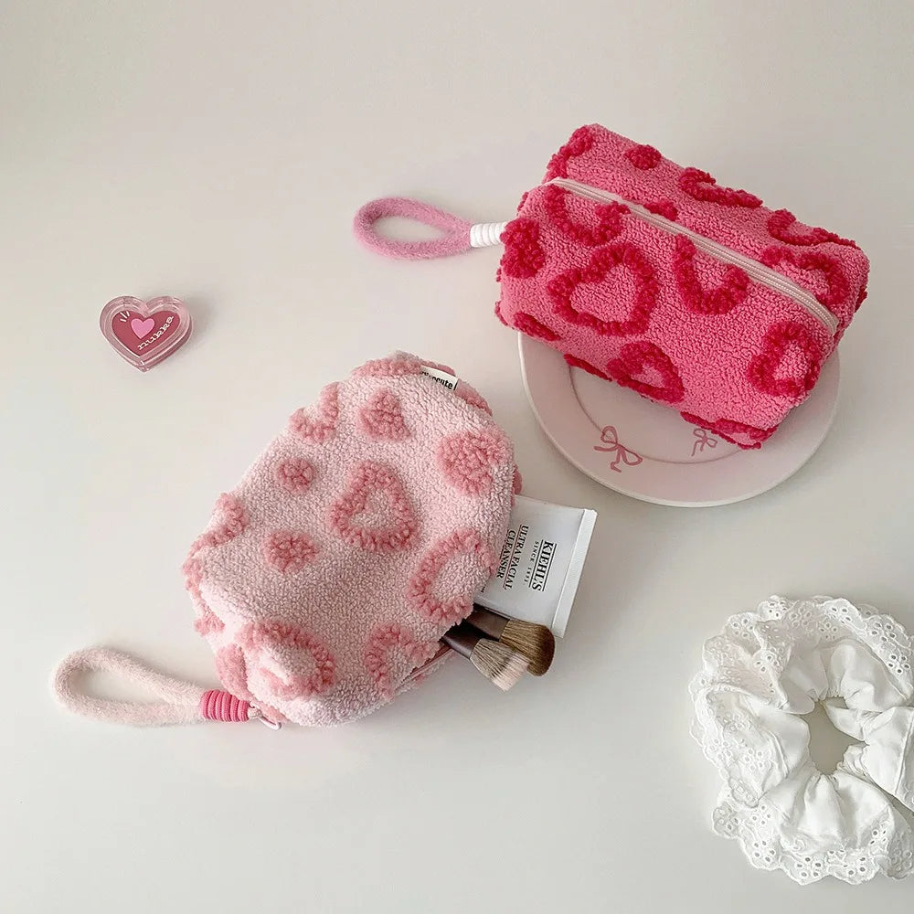 Plush Love Heart Cosmetic Bag – Travel Makeup Organizer