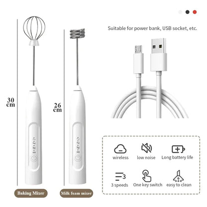 2-in-1 USB Rechargeable Electric Egg Beater & Milk Frother — Double Head Whisk
