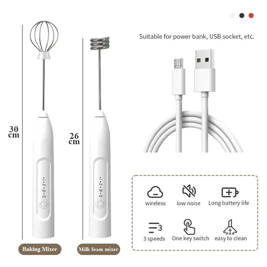 2-in-1 USB Rechargeable Electric Egg Beater & Milk Frother — Double Head Whisk