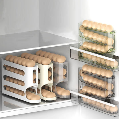 4-Layer Transparent Slide Egg Storage Box — Auto-Roll Fridge Organizer