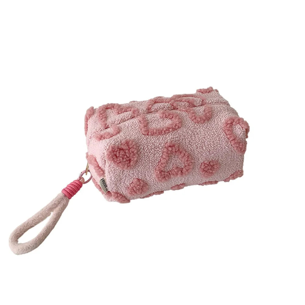 Plush Love Heart Cosmetic Bag – Travel Makeup Organizer