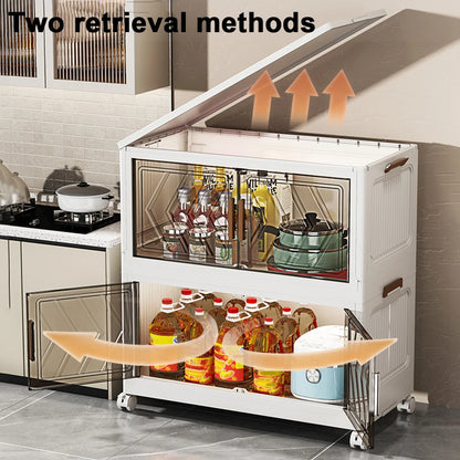 4-Tier Folding Storage Boxes with Doors & Wheels — Stackable Plastic Organizer Cabinet