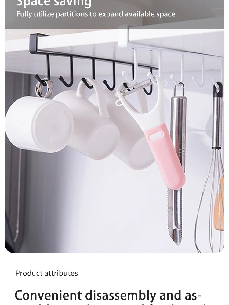 6-Hook Stainless Steel Mug and Cup Holder Rack — Under Cabinet Kitchen Organizer