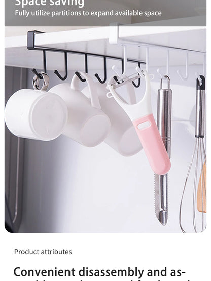6-Hook Stainless Steel Mug and Cup Holder Rack — Under Cabinet Kitchen Organizer