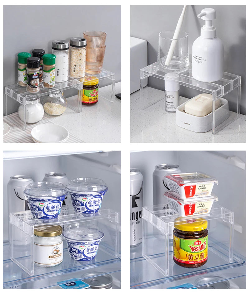 Layered Refrigerator Shelf Organizer — Transparent Stackable Storage Rack