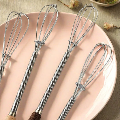 Premium Stainless Steel Whisk — Solid Wood Handle for Baking & Cooking
