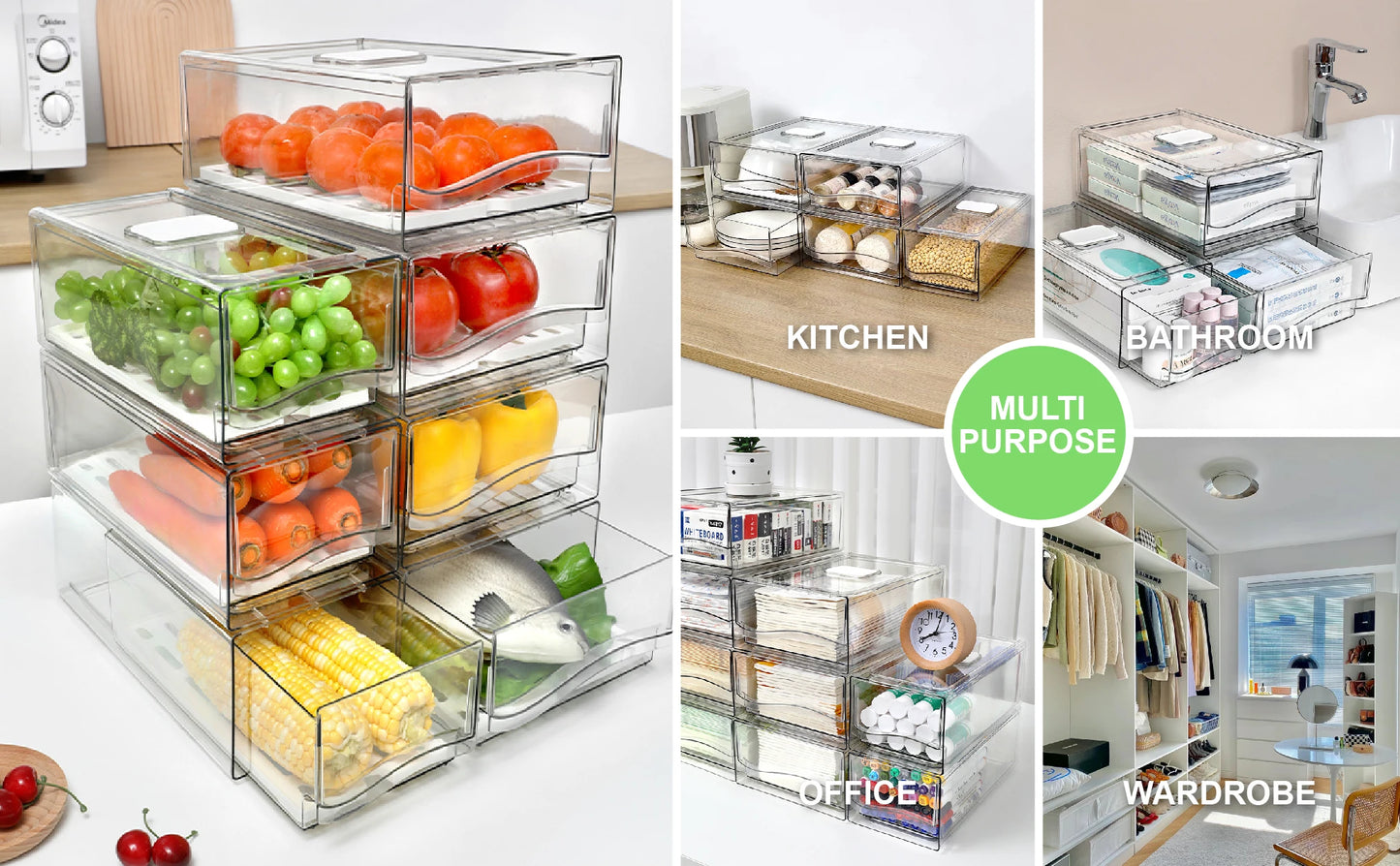 Stackable Fridge Organizer Bins — Reusable Food Storage Containers