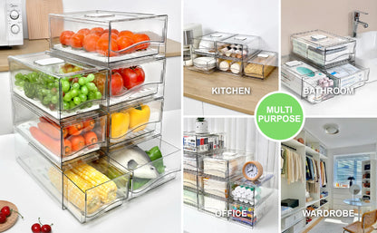 Stackable Fridge Organizer Bins — Reusable Food Storage Containers