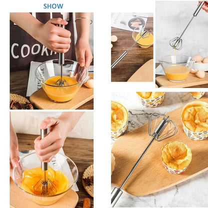 Semi-Automatic Egg Whisk — Stainless Steel Manual Stirring Rod & Cream Blender