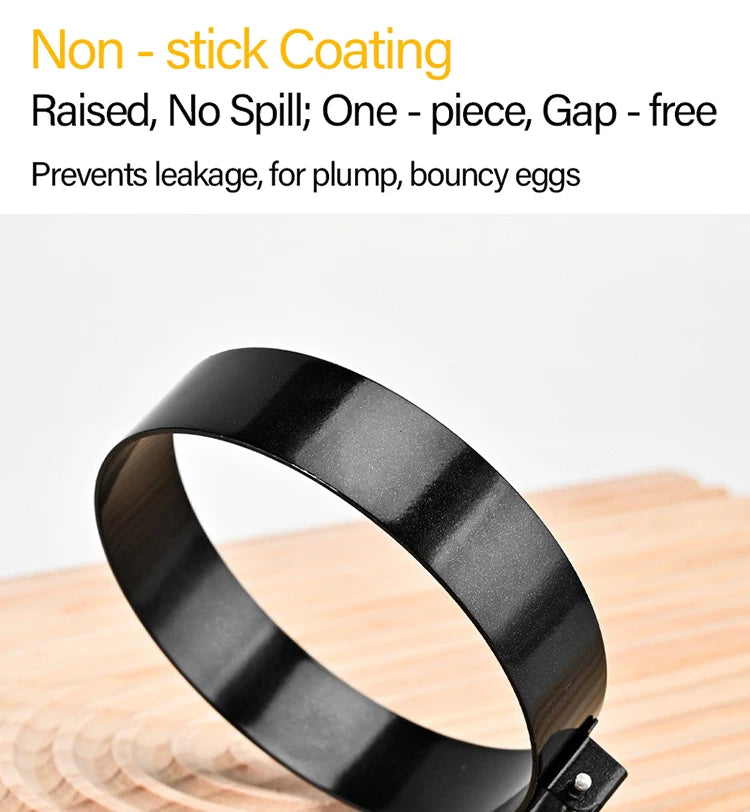Stainless Steel Fried Egg Ring Mold — Heat-Resistant Silicone Handle & Non-Stick Egg Shaper