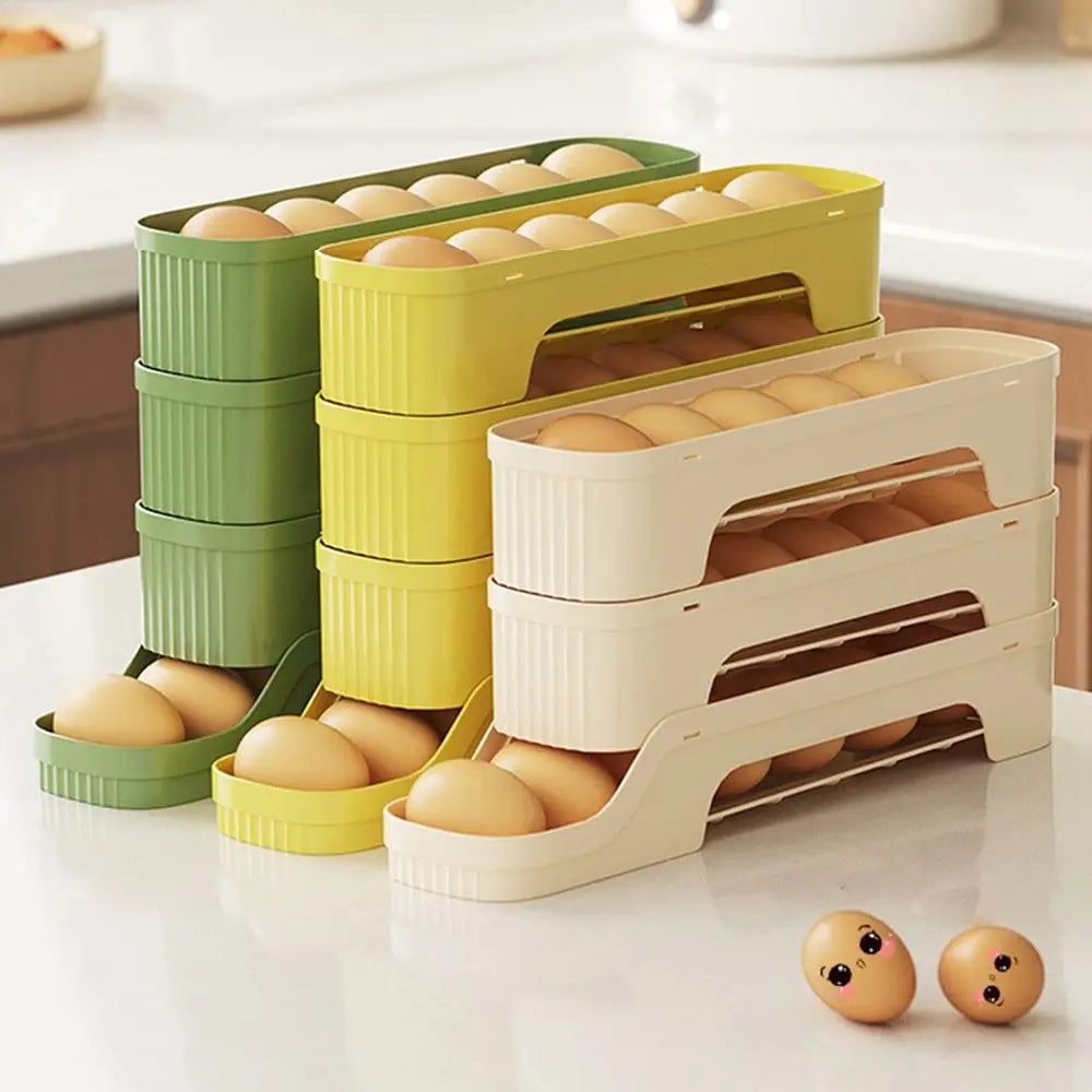 Durable Slide Egg Organizer Rack — 2, 3 & 4 Layer | Large Capacity Fridge Storage Box