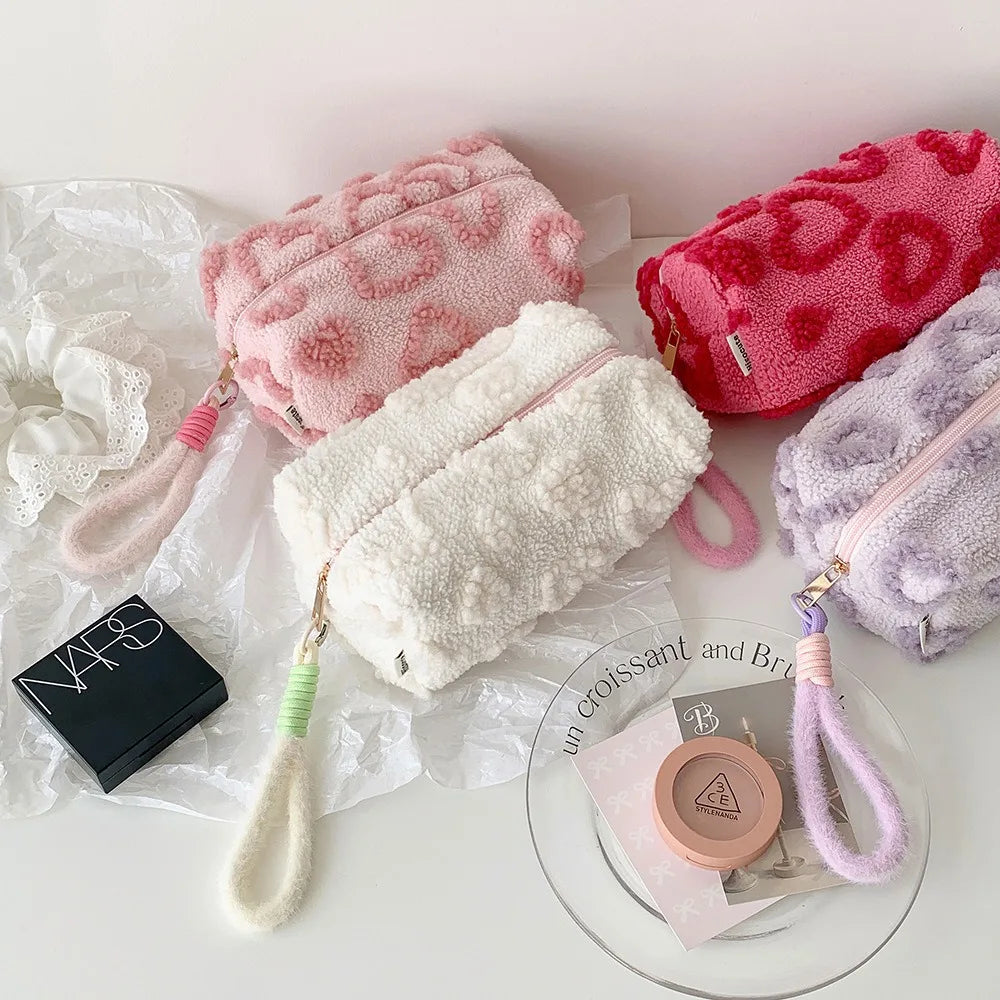 Plush Love Heart Cosmetic Bag – Travel Makeup Organizer