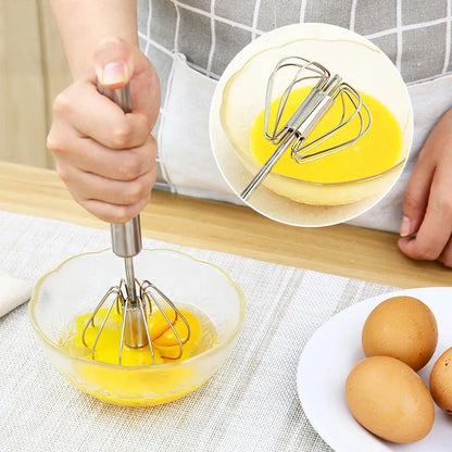 Semi-Automatic Egg Whisk — Stainless Steel Manual Stirring Rod & Cream Blender