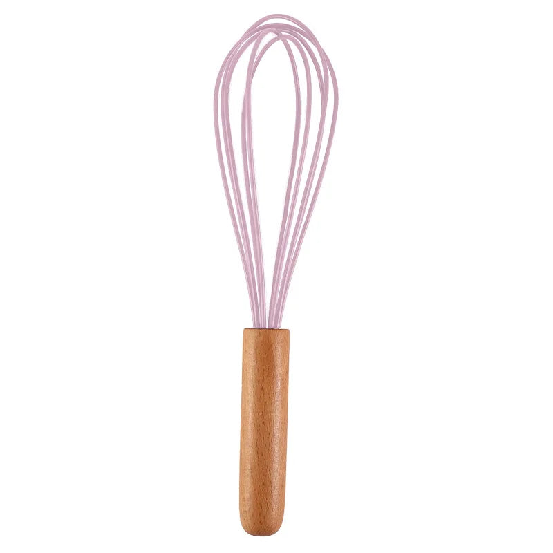 Silicone Manual Egg Beater with Wooden Handle — 10-Inch Non-Scratch Whisk for Baking & Cooking