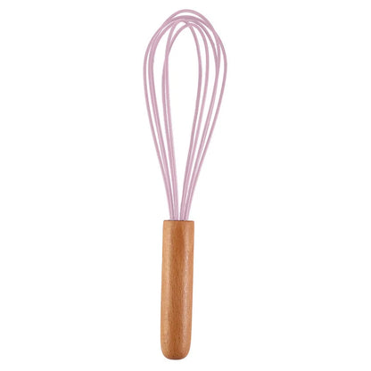 Silicone Manual Egg Beater with Wooden Handle — 10-Inch Non-Scratch Whisk for Baking & Cooking
