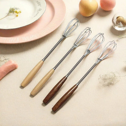 Premium Stainless Steel Whisk — Solid Wood Handle for Baking & Cooking