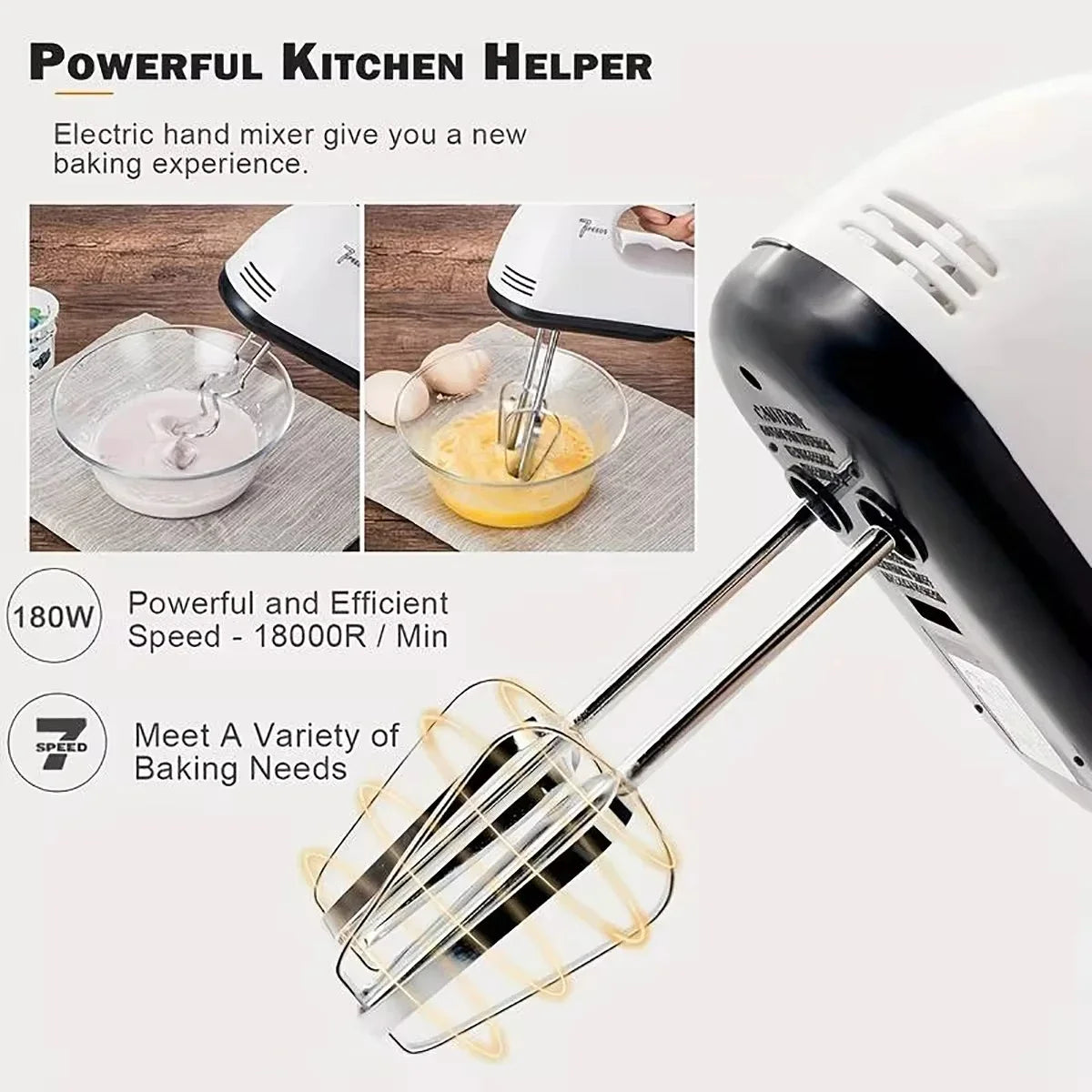 Rechargeable Electric Hand Mixer | 7-Speed Double Whisk