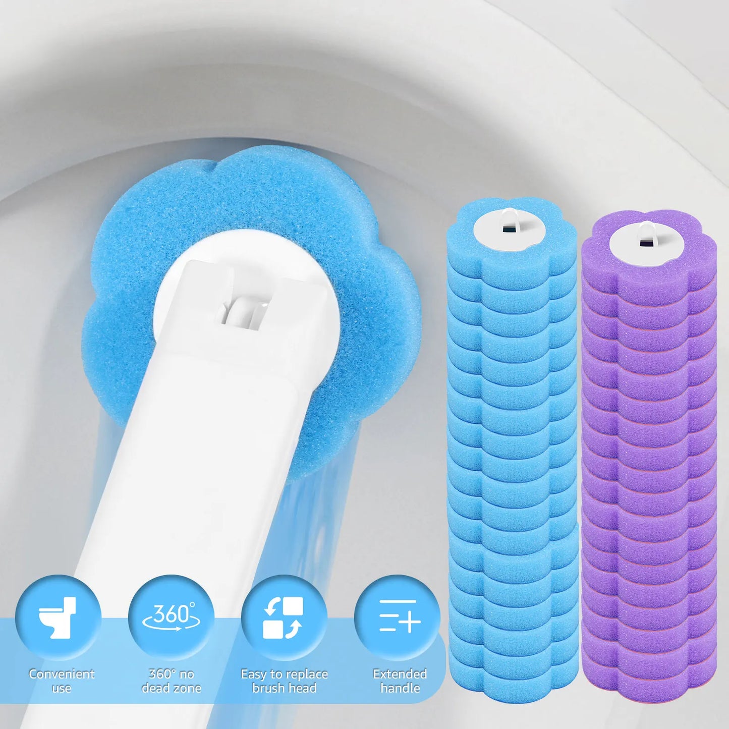 Disposable Toilet Brush Kit – Replacement Heads with Long Handle & Wall Mount