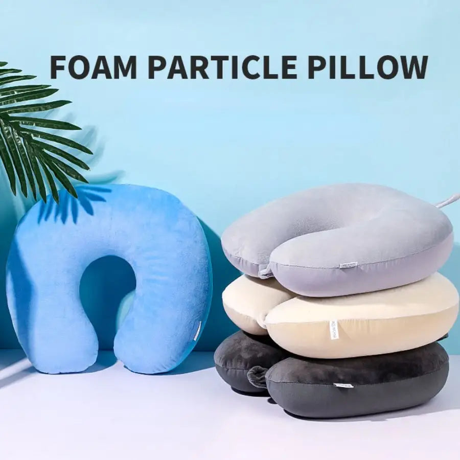 Travel Neck Pillow — U-Shape Bamboo Fiber Snap Strap Pillow for Airplane, Car & Office