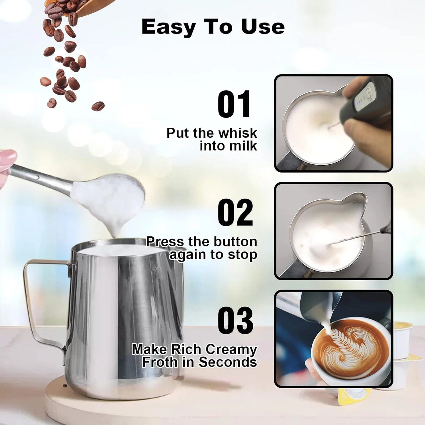 Mini Milk Frother — USB Rechargeable 3-Speed Electric Foam Maker & Coffee Whisk